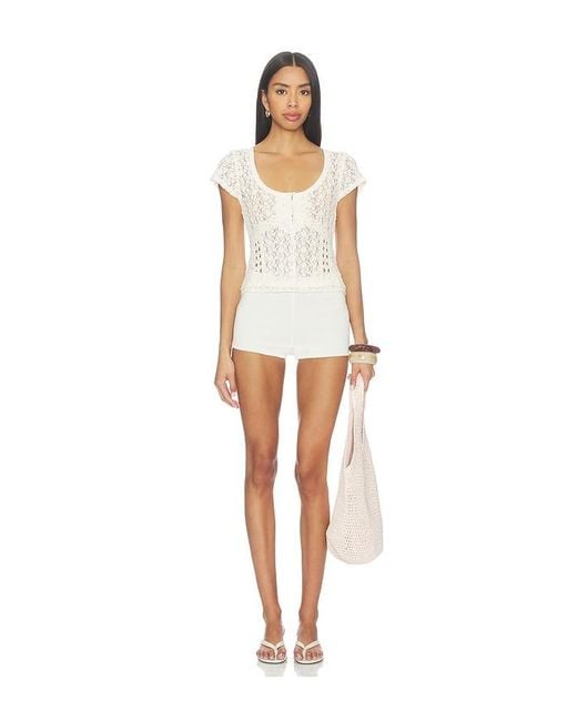 Free People White Claro Short Sleeve Tee