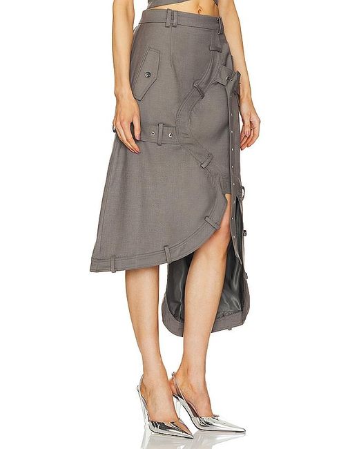 ROKH Gray Asymmetric Belted Skirt