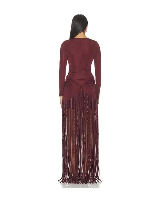PATBO Red Taffeta Tarsila Fringe Maxi Dress