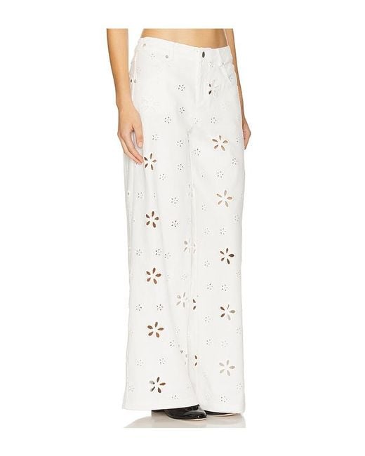For Love & Lemons White Daisy Eyelet Baggy Jeans