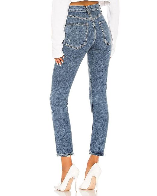 Agolde Blue Riley High Rise Straight Crop Jeans