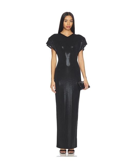 Norma Kamali Black Cap Sleeve Shoulder Pad Long Dress