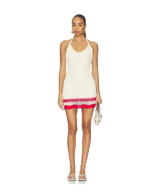 MINKPINK Red Elva Crochet Halter Mini Dress