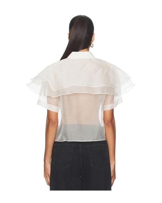 FRAME White Organza Cape Top
