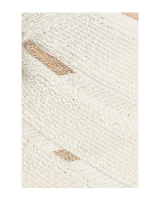 Balmain White Glitter Stripes Viscose Knit Dress