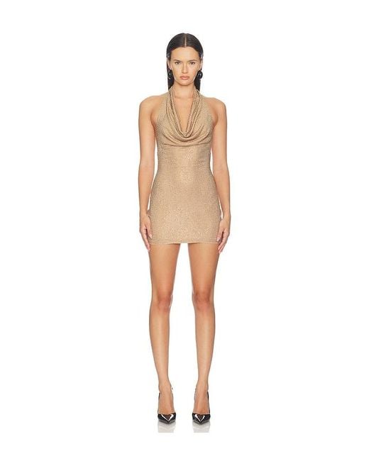 HAELO Natural Rhinestone Halter Mini Dress