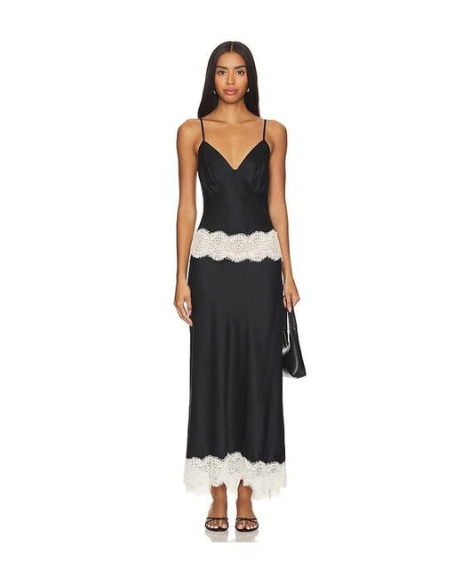 Hansen & Gretel Black Silk Lace Trim Slip Maxi Dress