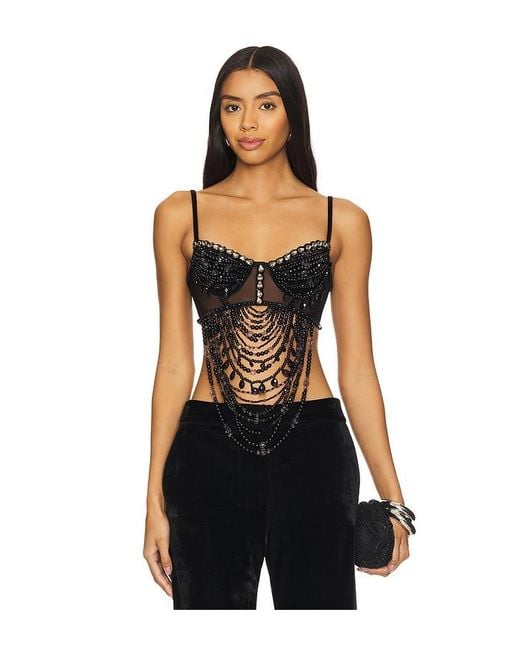 PATBO Black Beaded Velvet Lace Bralette