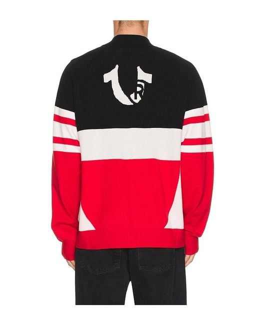 True Religion Red Racing Raglan Zip Sweater for men