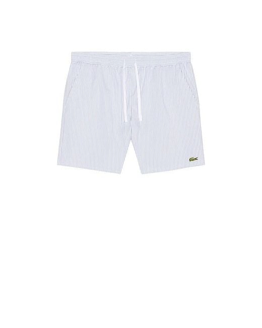 Lacoste Blue Mid Length Striped Textured Swim Trunks for men