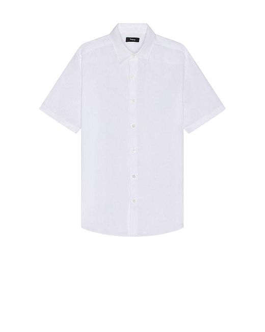 Theory White Irving Linen Short Sleeve Shirt for men