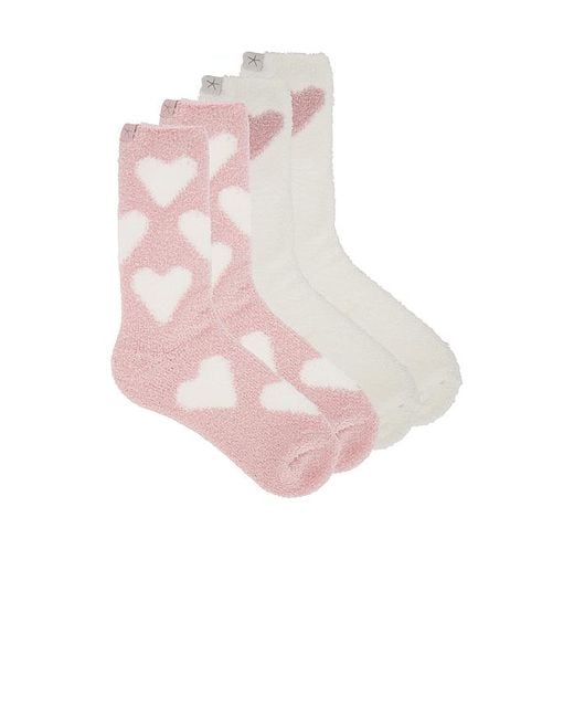 Barefoot Dreams Pink Cozychic Heart Print Sock Set