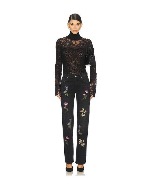 Blumarine Black Embroidered Denim Straight Leg