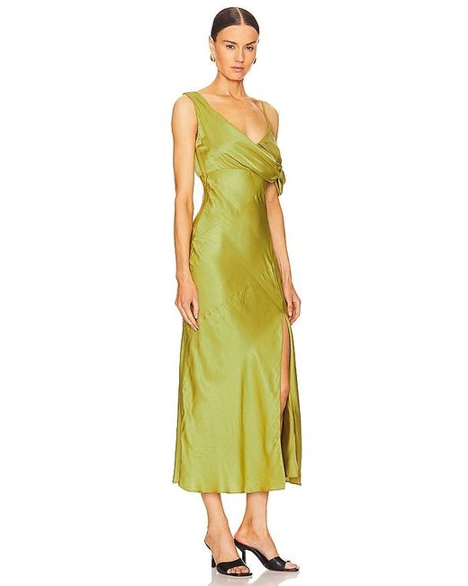 Nicholas Yellow Finley Asymmetrical Draped Midi Dress