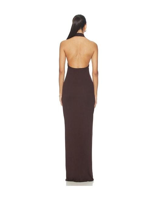 Enza Costa Brown Silk Rib U-Neck Halter Fluid Maxi Dress