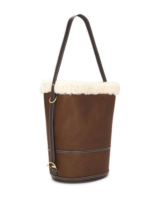 Polo Ralph Lauren Brown Shearling & Tumbled Leather Sling Bucket Bag Medium