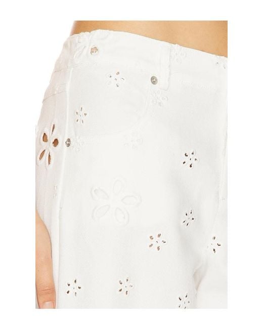 For Love & Lemons White Daisy Eyelet Baggy Jeans