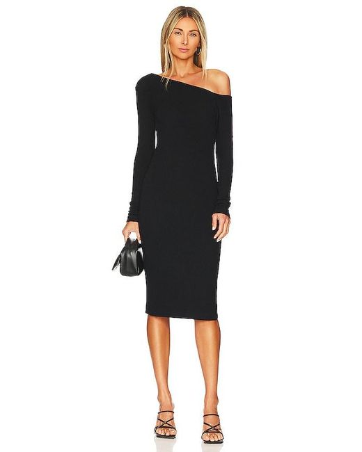 Enza Costa Black Sweater Knit Slouch Shoulder Dress