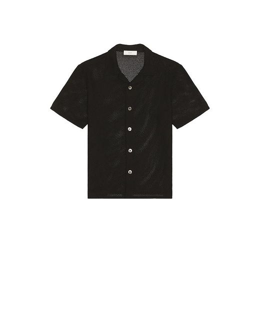 DUNST Black Open Collared Crochet Shirt for men