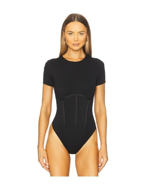 GOOD AMERICAN Black Weightless Scuba Corset Bodysuit
