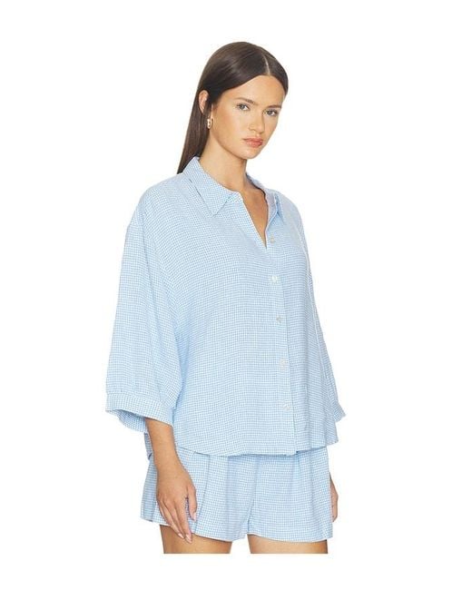Eberjey Blue Linen Blend Relaxed Sleeve Top