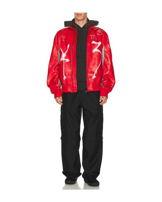 Y-3 Red Gfx Leather Jacket for men
