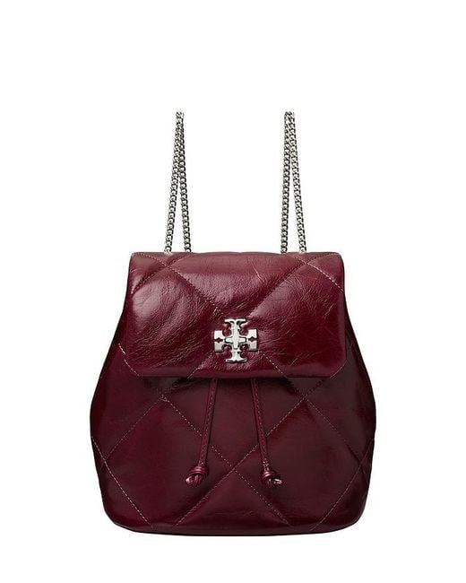 Tory Burch Red Kira Diamon Quilt Distressed Mini Backpack