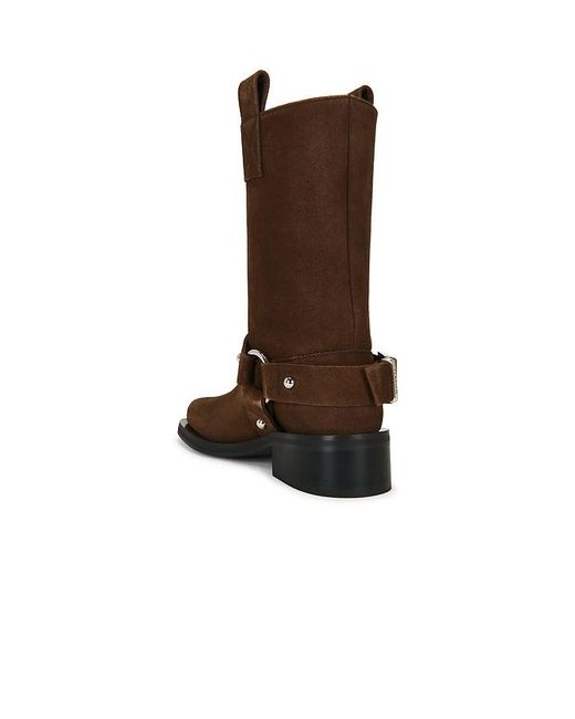 Ganni Brown Mid Shaft Biker Boot