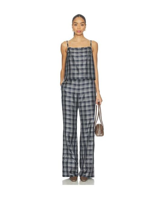 Theory Blue Bind Strap Plaid Top