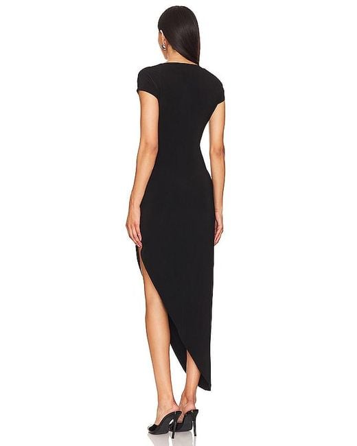 Norma Kamali Black Cap Sleeve Sweetheart Side Drape Gown