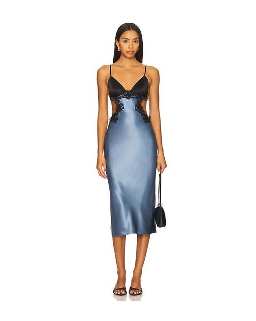 Fleur du Mal Blue Silk And Lace Cutout Slip Dress