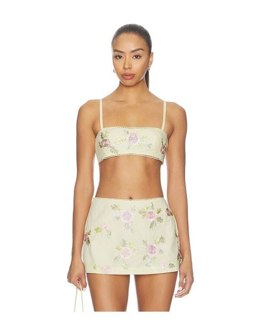 For Love & Lemons Yellow Ribbon Flowers Top