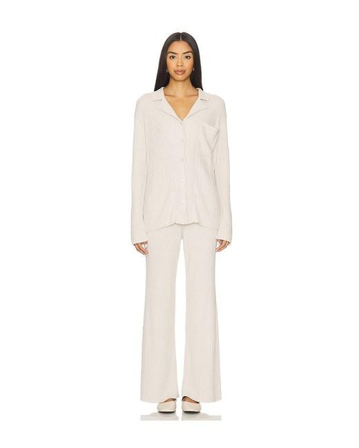 Barefoot Dreams White Cozychic Ultra Lite Lurex Rib Wide Leg Pant