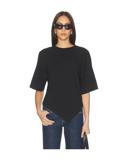 Enza Costa Black Supima Structured Jersey Assymetrical Tee