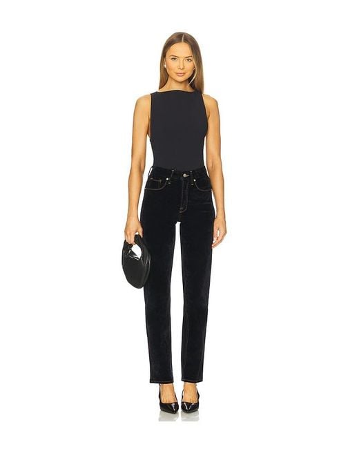 GOOD AMERICAN Black Good Icon Straight Velvet Denim Jeans
