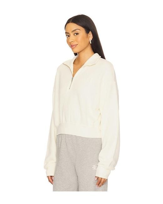 ÉTERNE White Cropped Half Zip Sweatshirt