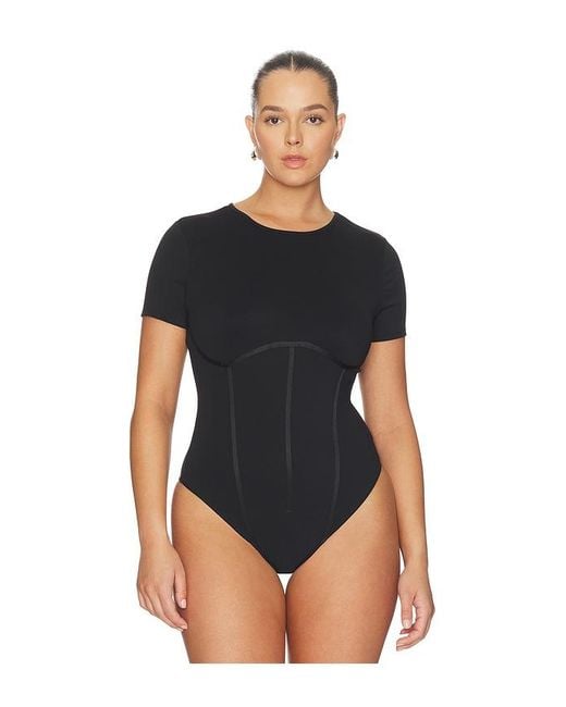 GOOD AMERICAN Black Weightless Scuba Corset Bodysuit