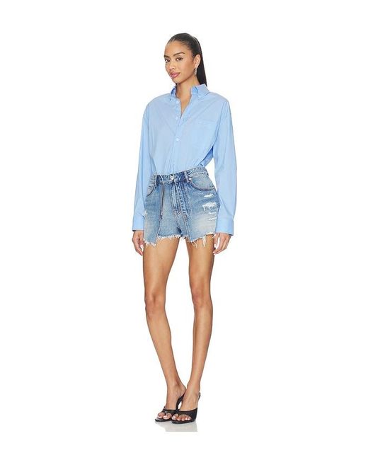 Alexander Wang Blue Prestyled Button Down Skort Romper