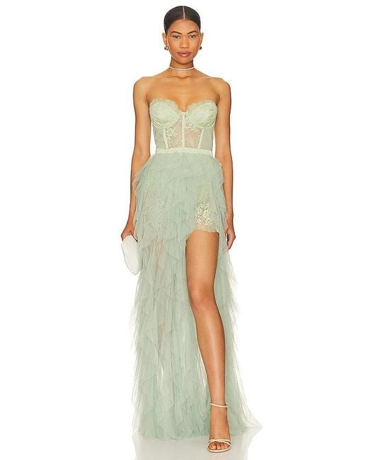 For Love & Lemons White X Revolve Bustier Gown In Sage