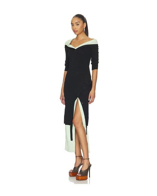 The Attico Black Asymmetric Midi Dress
