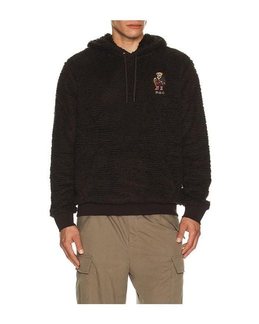Polo Ralph Lauren Black Long Sleeve Curly Hi-Pile Holiday Bear Hoodie for men