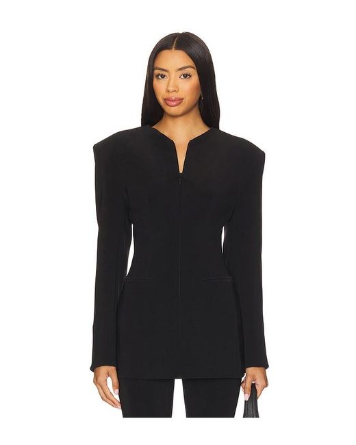 Norma Kamali Black Long Sleeve Shoulder Pad V Neck Zip Front Jacket