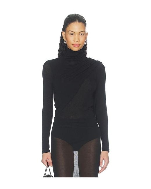 Enza Costa Black Sheer Cashmere Jersey Bandana Turtleneck