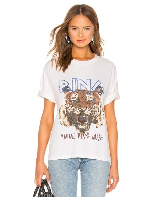 Anine Bing White T-Shirt mit Motiv Tiger