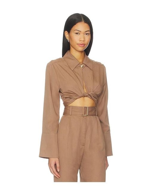Matthew Bruch Natural Collared Long Sleeve Wrap Top