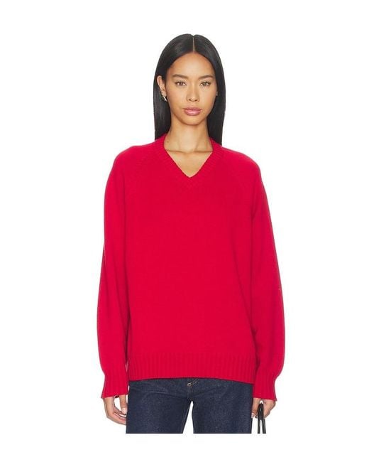 DONNI. Red The Cotton Knit V-Neck Sweater
