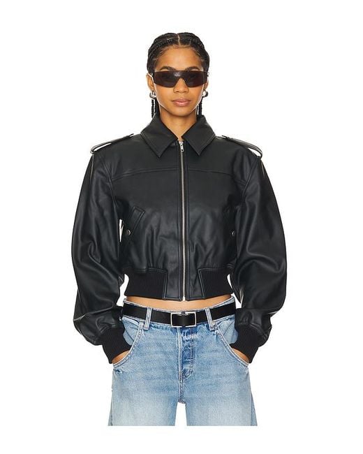 Lovers + Friends Black Jacke Dylan Faux Leather Bomber
