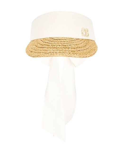 Ruslan Baginskiy White Straw Braid & Linen Visor