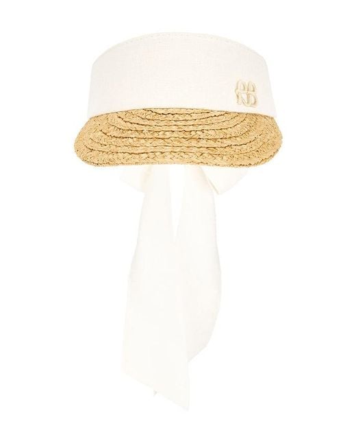 Ruslan Baginskiy White Straw Braid & Linen Visor