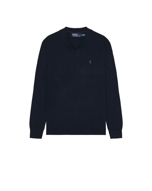 Polo Ralph Lauren Blue Lux Merino Johnny Collar Sweater for men
